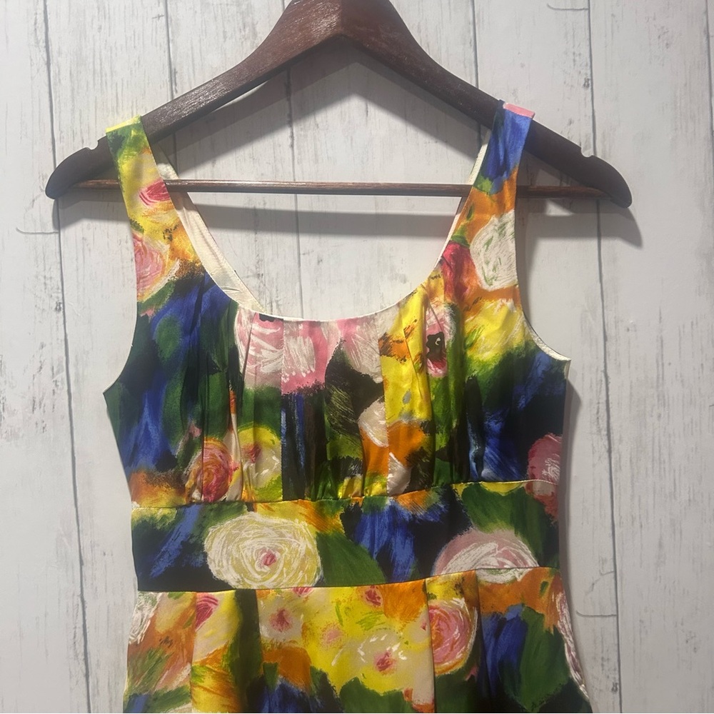 J.Crew 100% Silk Floral Mini Dress Size O Fitted Waist Lined Bright Print